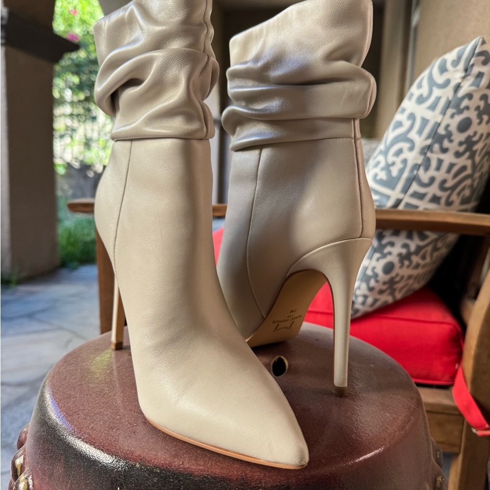 Marc Fisher Cream Slouchy Pointed-Toe Stiletto Ankle Boots